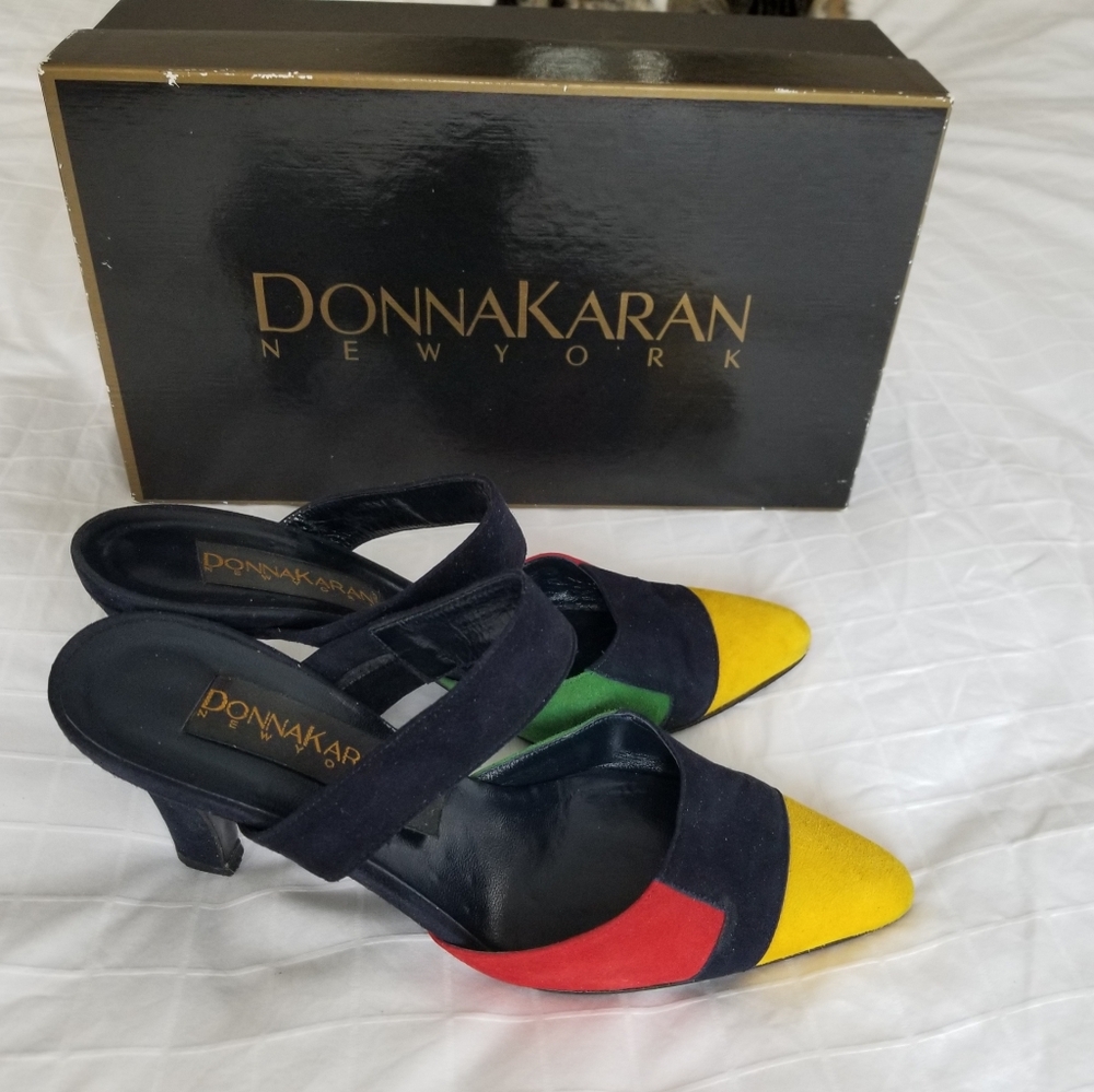 Vintage Donna Karan Colorblock Suede Slingbacks - Picture 3 of 6